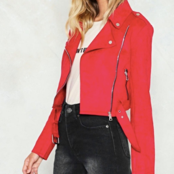 red faux suede jacket